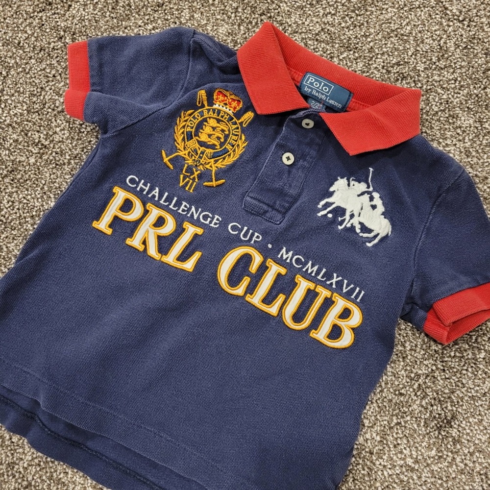 Vintage Polo Ralph Lauren Kids Navy Blue PRL Club Embroidered Polo Shirt Size 2